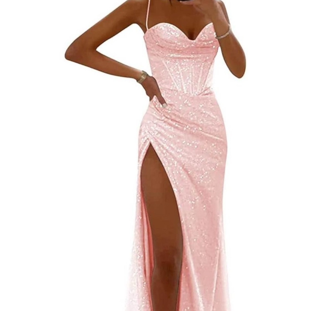 Elegant Pink Sequin Evening Dress